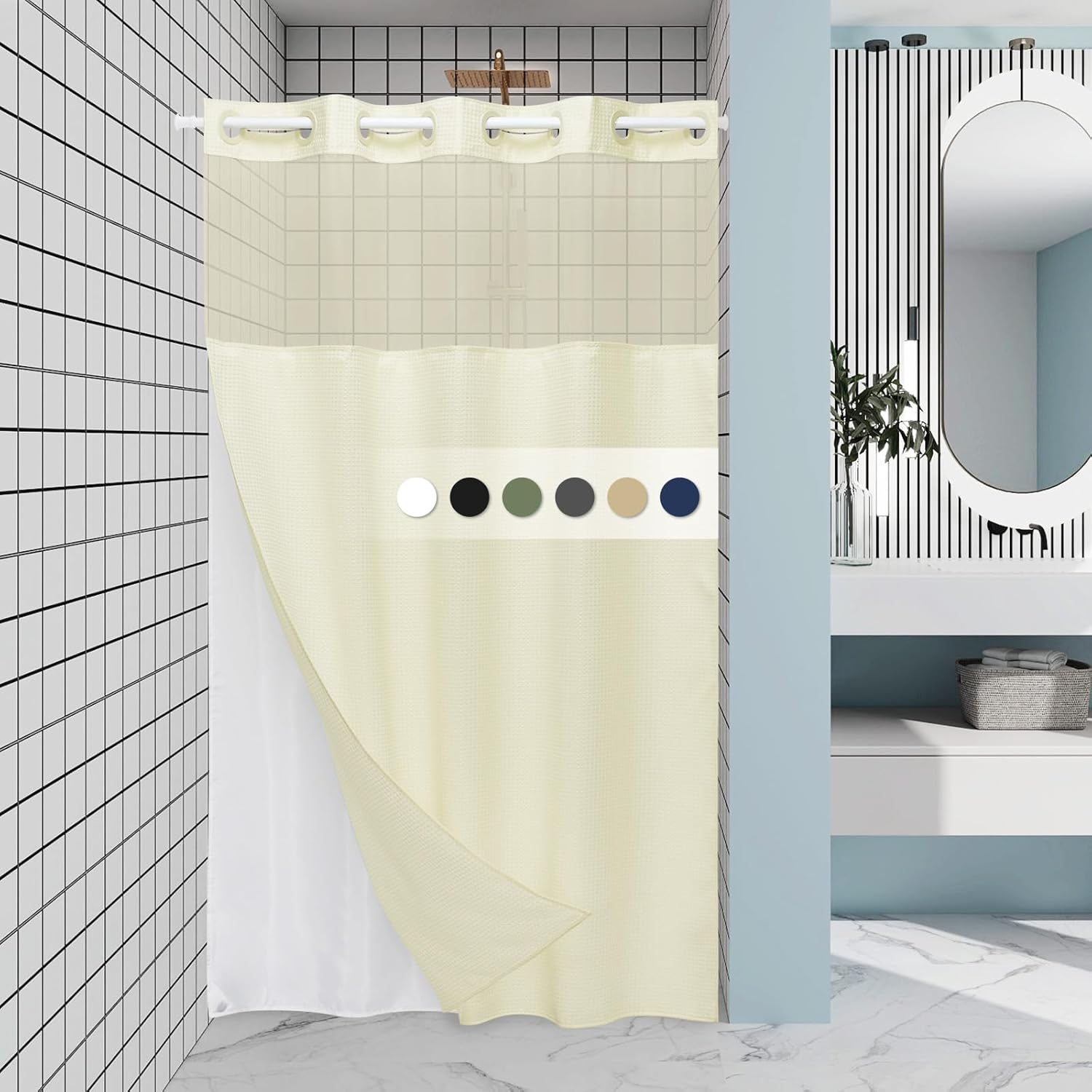 Grey Shower Curtain and Liner Set
